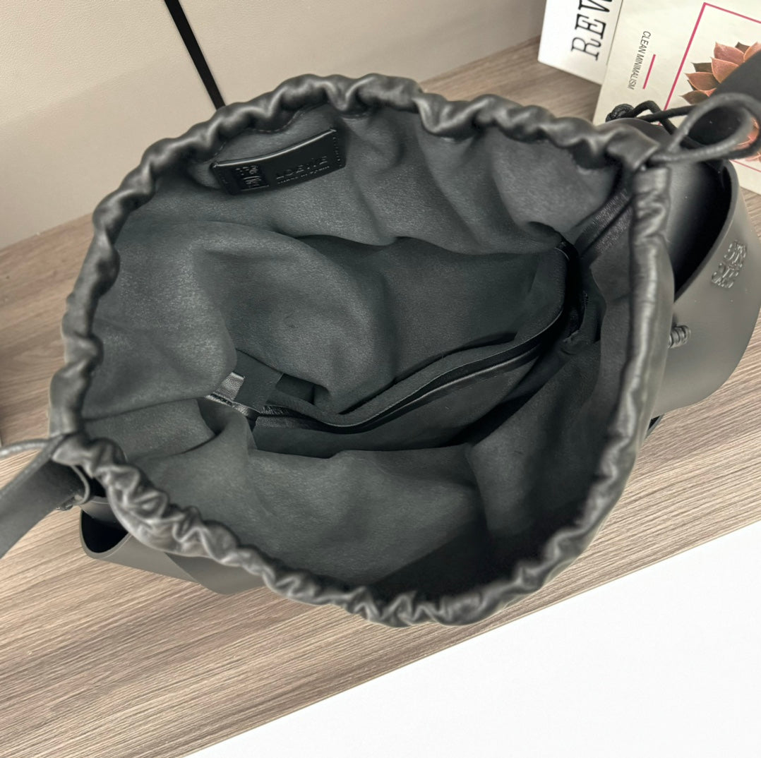 Loewe Interlaced Hobo 38 Bag in Black Calfskin