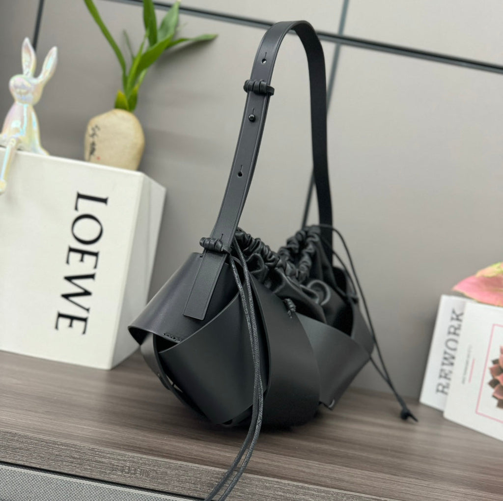 Loewe Interlaced Hobo 38 Bag in Black Calfskin