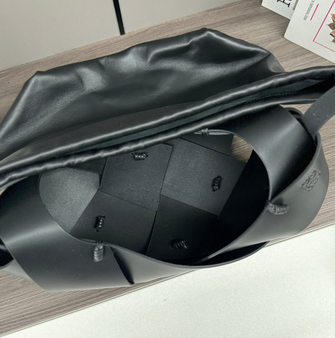Loewe Interlaced Hobo 38 Bag in Black Calfskin