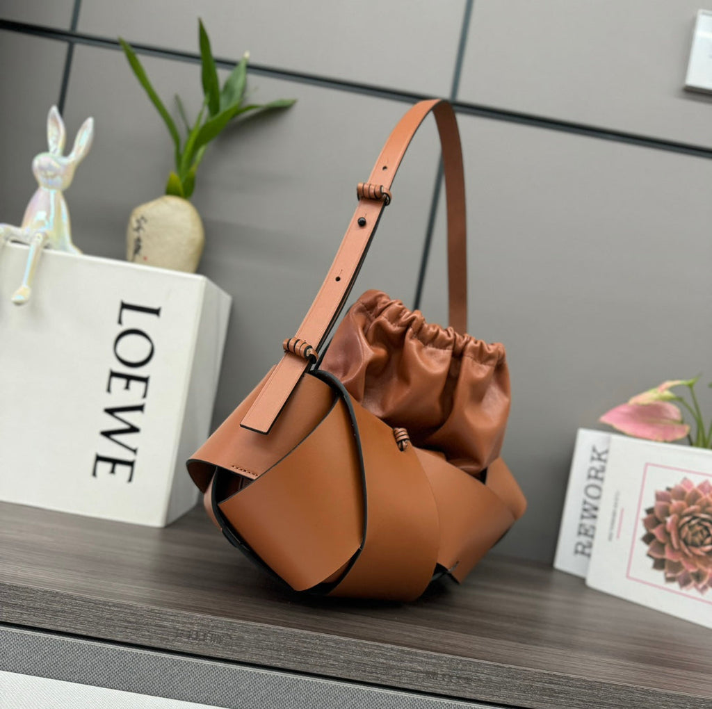 Loewe Interlaced Hobo 38 Bag in Bronze Brown Calfskin