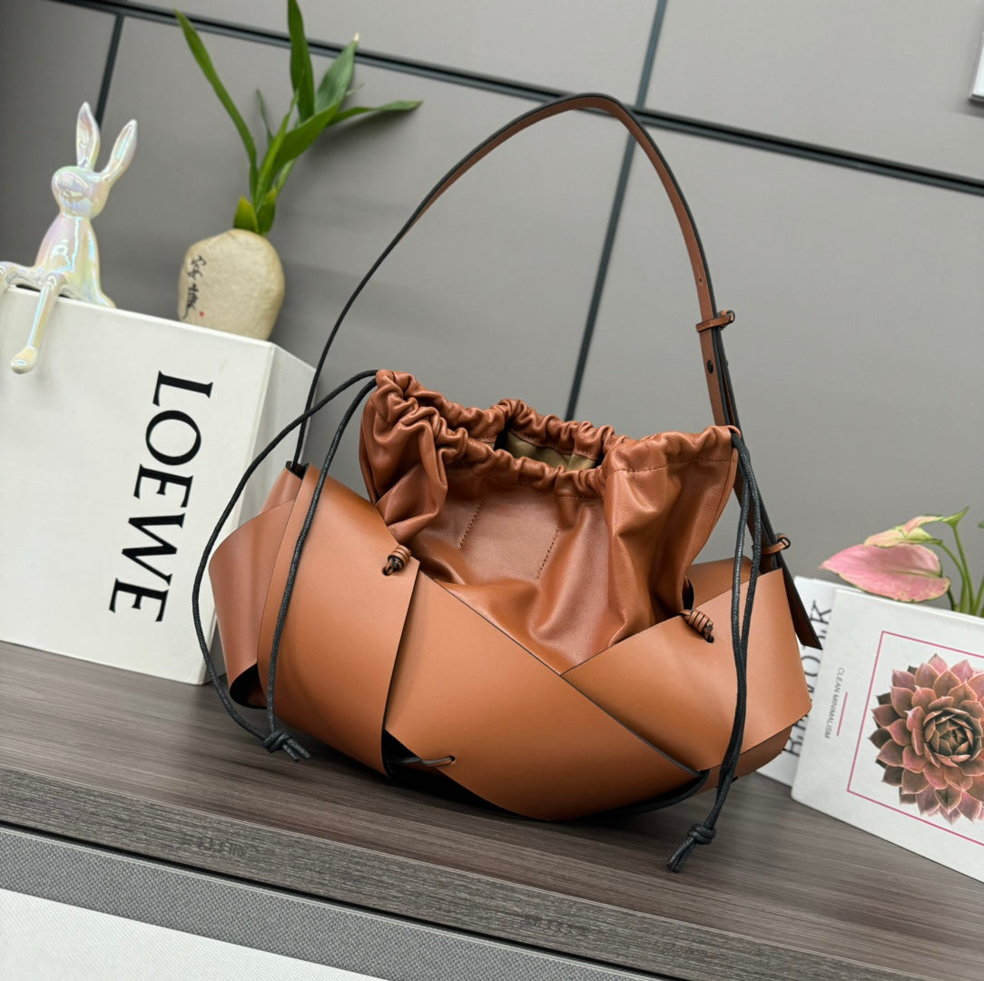 Loewe Interlaced Hobo 38 Bag in Bronze Brown Calfskin