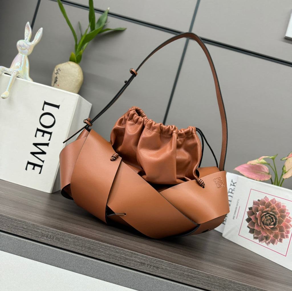 Loewe Interlaced Hobo 38 Bag in Bronze Brown Calfskin