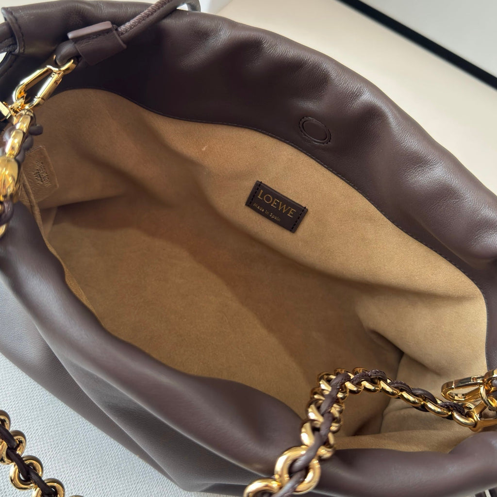 Loewe 25S Flamenco Purse 30 in Brown Nappa Leather Gold Hardware