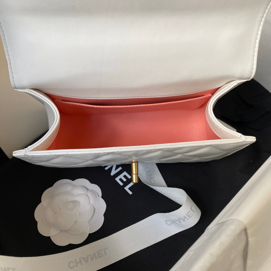 Chanel Mini Flap Bag 19 in White Calfskin with Double Gold Ball