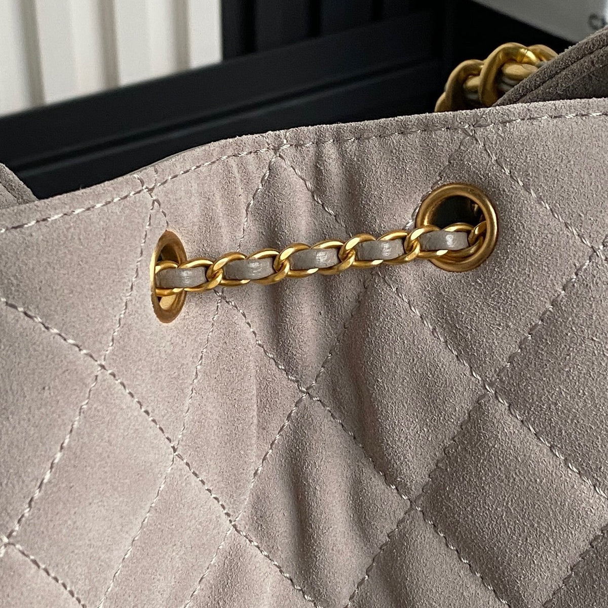 Chanel Medium Handbag 40 in Beige Suede Gold Hardware