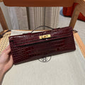 Hermes Kelly Cut 31 in Sangria Purple Alligator Leather with Gold Hardware Bag