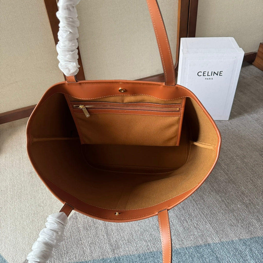 Celine Triomphe Canvas 31.5 in Printed Calfskin Brown White Bag