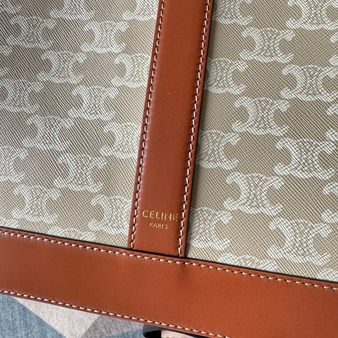 Celine Triomphe Canvas 31.5 in Printed Calfskin Brown White Bag