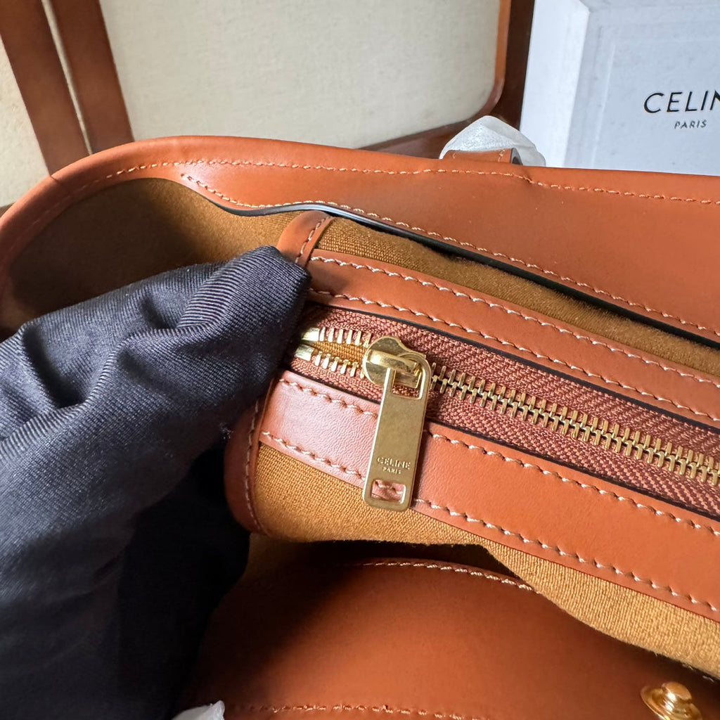 Celine Triomphe Canvas 31.5 in Printed Calfskin Brown White Bag