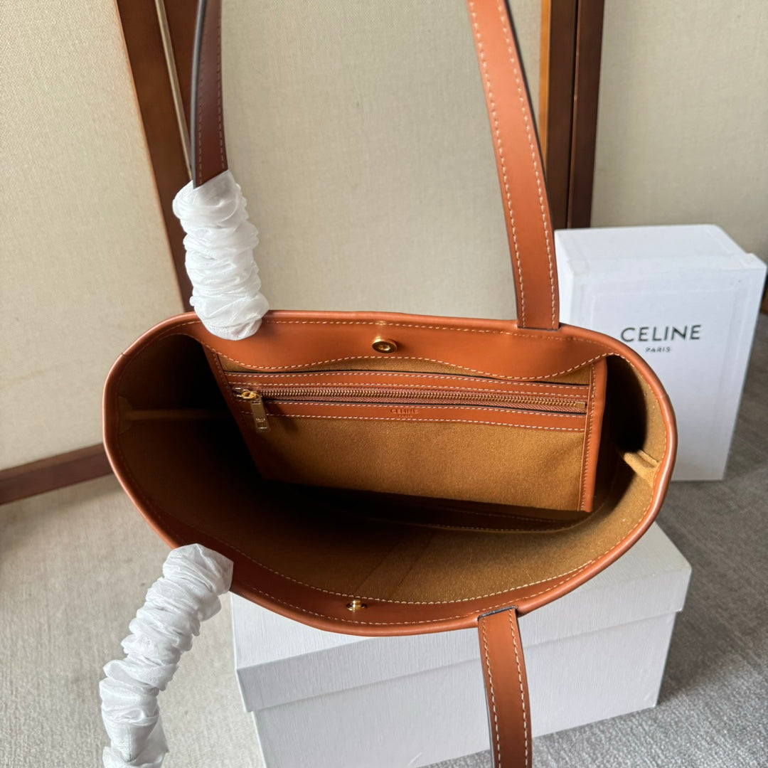 Celine Triomphe Canvas 26.5 in Printed Calfskin Brown White Bag