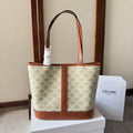 Celine Triomphe Canvas 26.5 in Printed Calfskin Brown White Bag