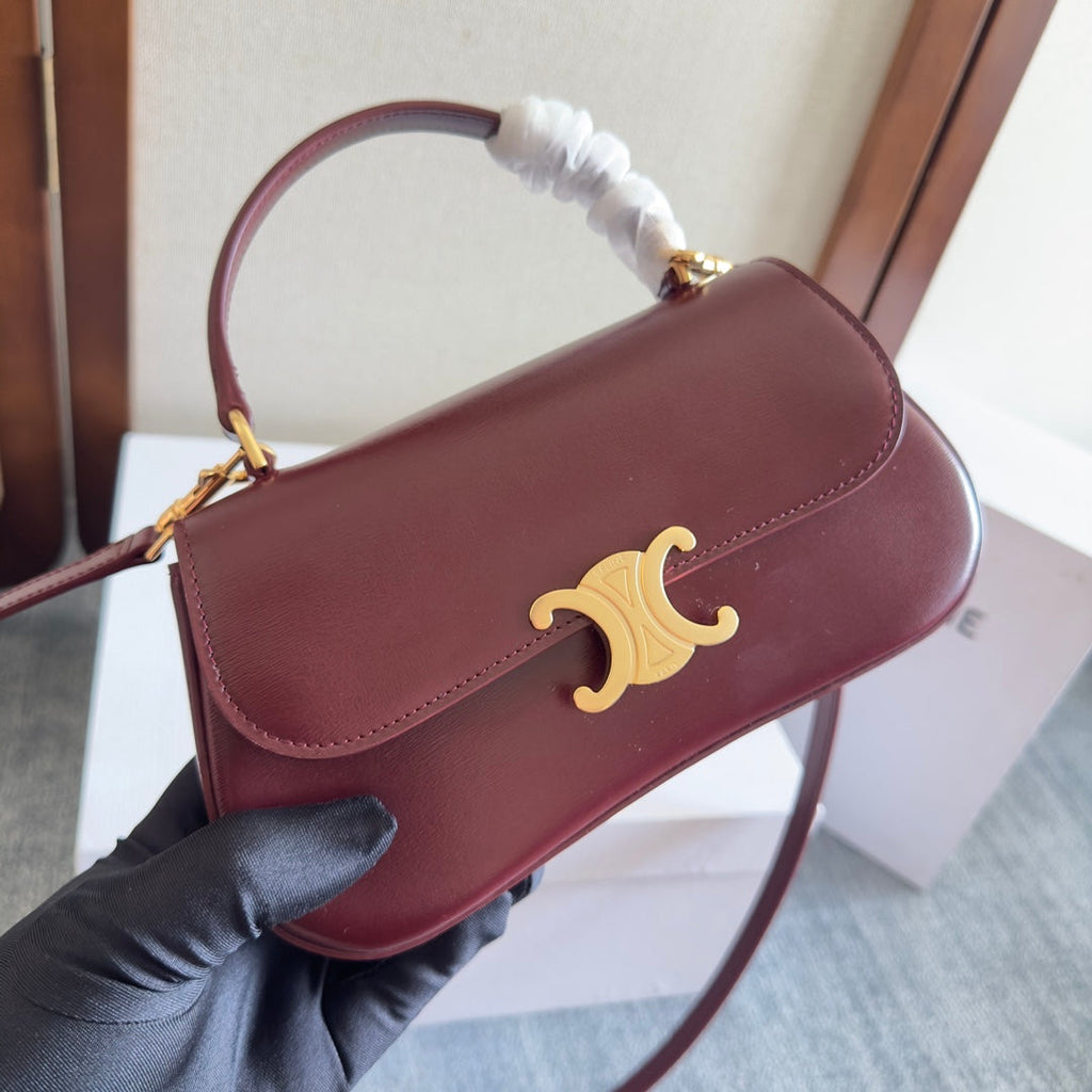 Celine Teen Lola 20 in Burgundy Red Calfskin Gold Hardware Bag