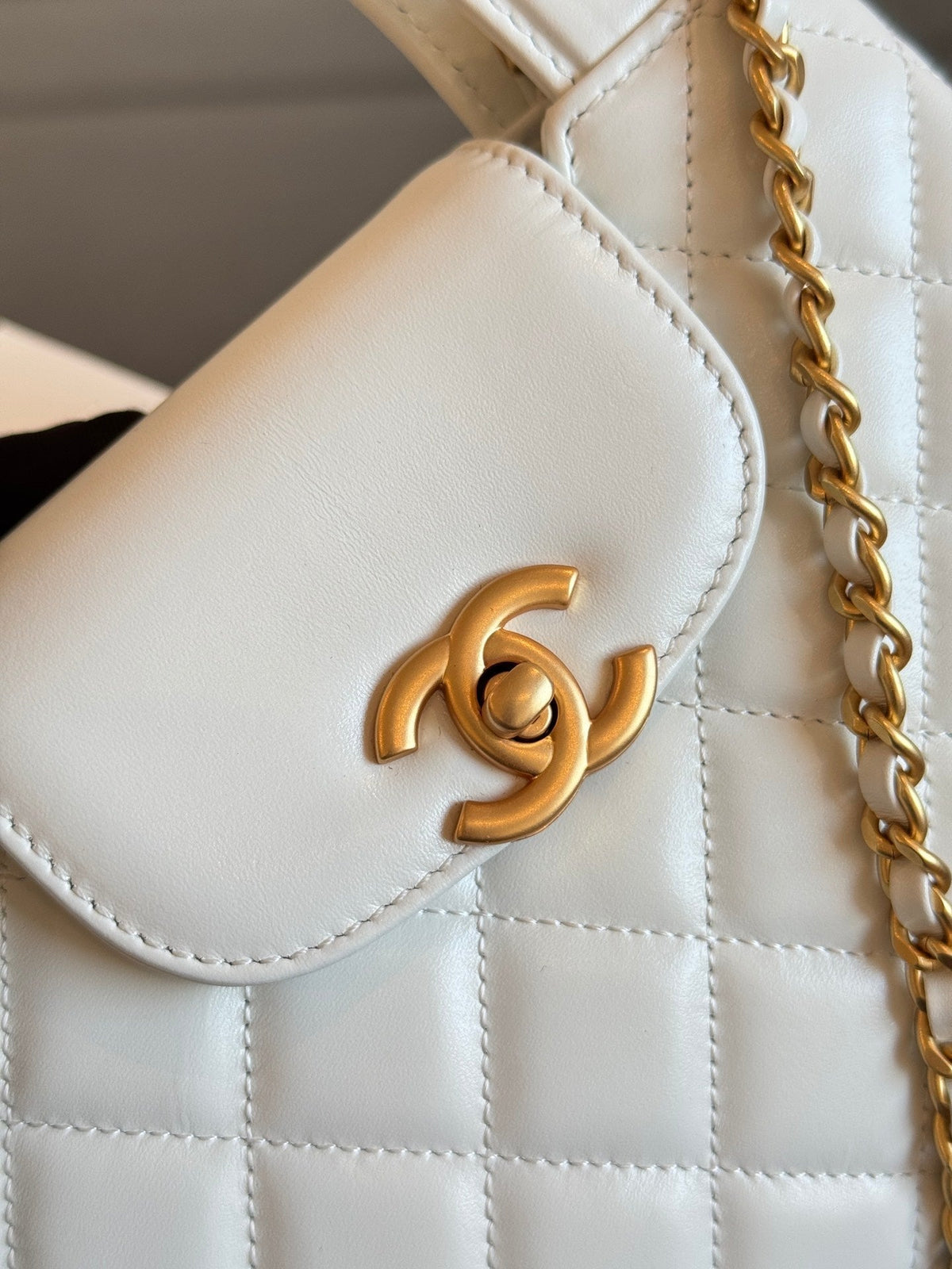 Chanel Kelly Shopping Bag 19 in White Calfskin Gold Hardware