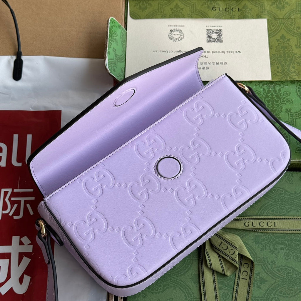 Gucci Super Mini Shoulder Bag 21 in Light Violet Embossed Calfskin