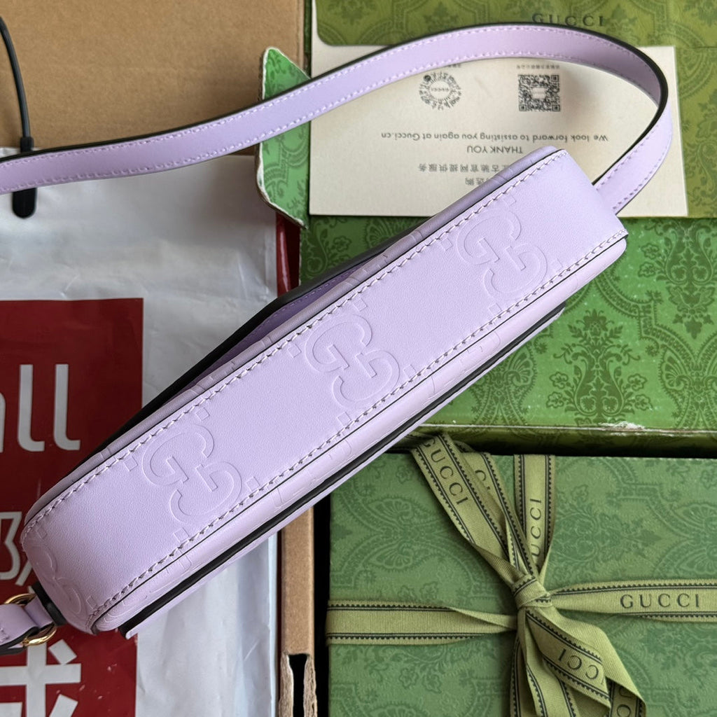 Gucci Super Mini Shoulder Bag 21 in Light Violet Embossed Calfskin