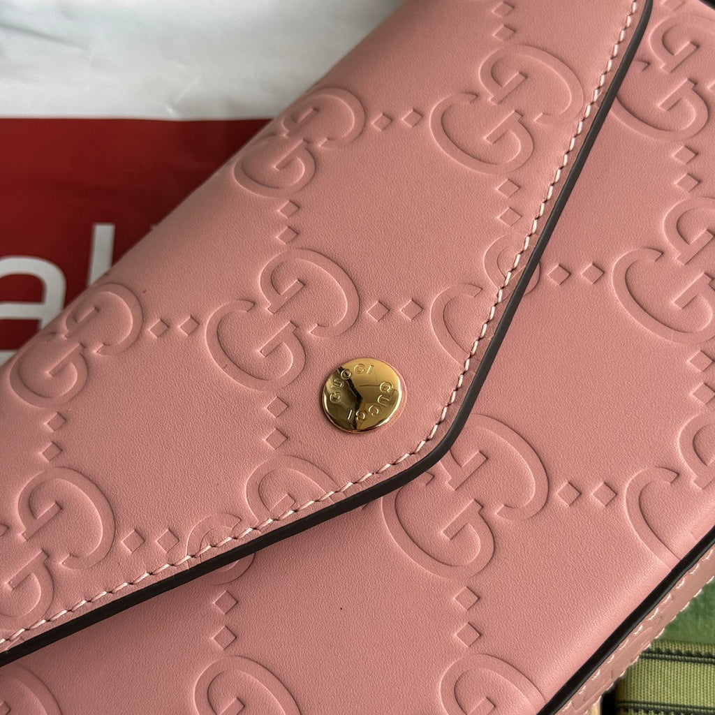 Gucci Super Mini Shoulder Bag 21 in Ballerina Pink Embossed Calfskin