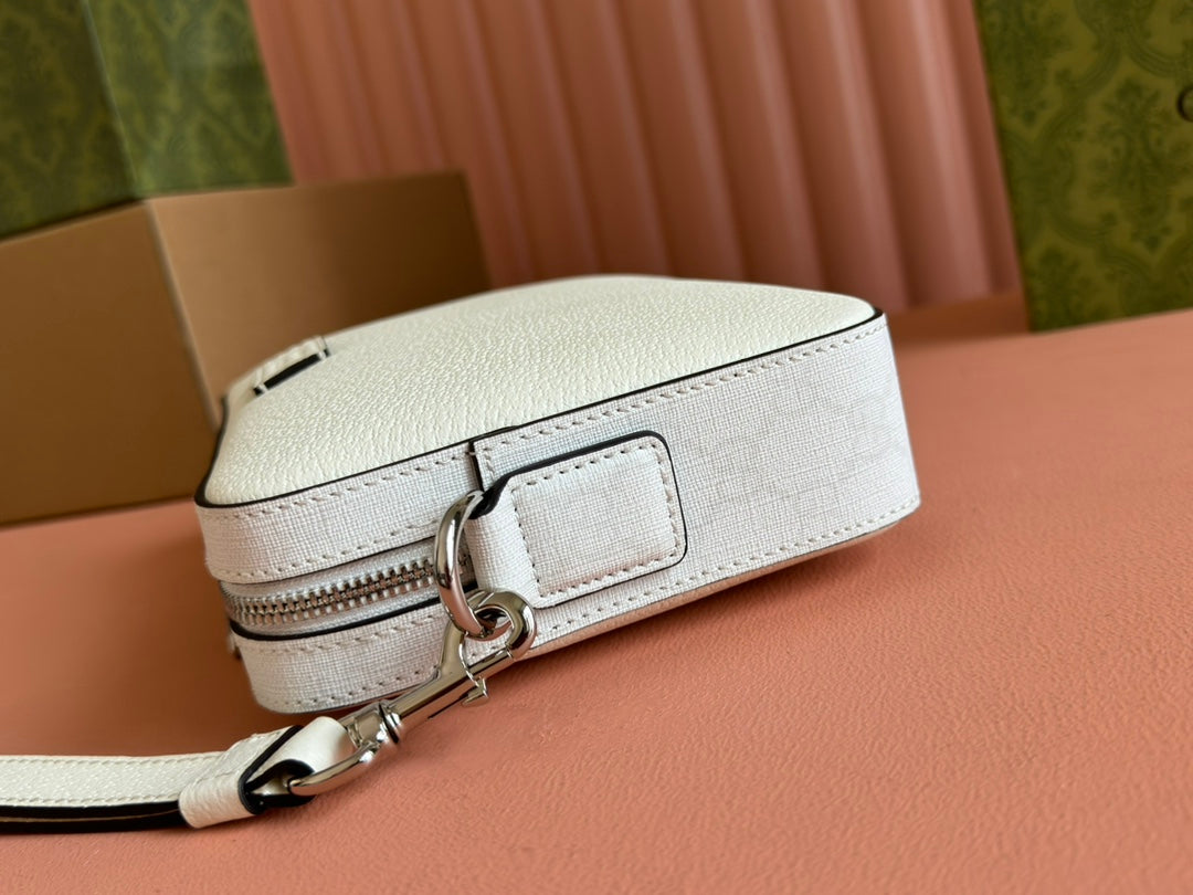 Gucci Small Crossbody Bag 24 with Tag in White Calfskin and Canvas Trim