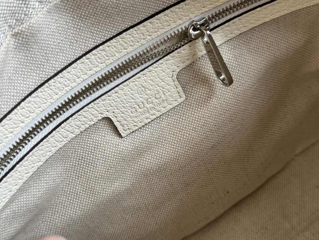 Gucci Small Crossbody Bag 24 with Tag in White Calfskin and Canvas Trim