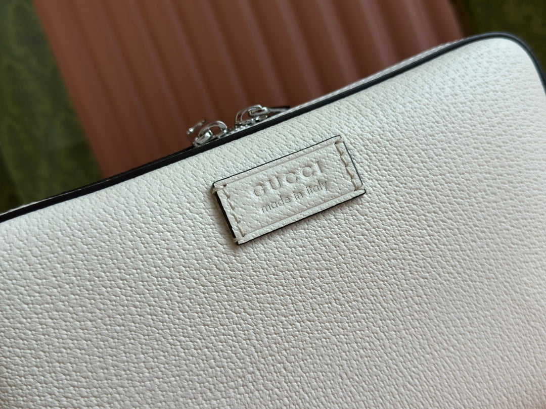Gucci Small Crossbody Bag 24 with Tag in White Calfskin and Canvas Trim