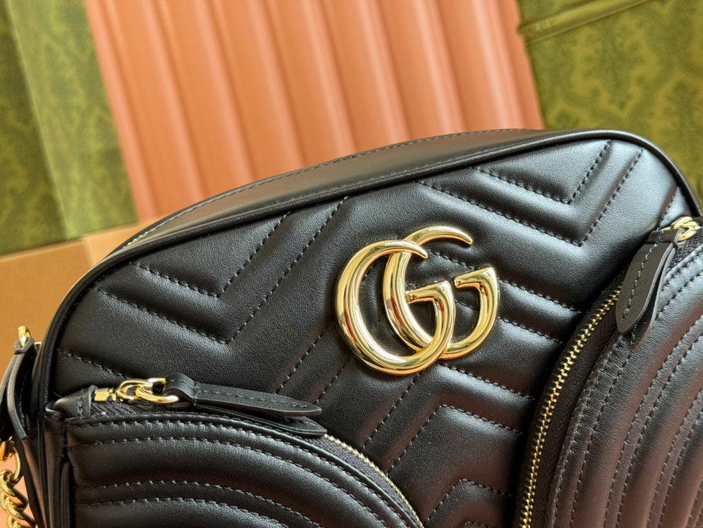 Gucci Marmont Small Shoulder Bag 24 in Black Calfskin Gold Hardware