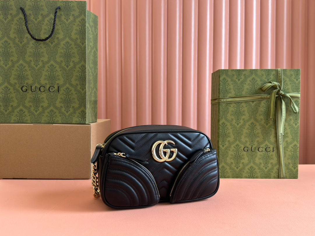 Gucci Marmont Small Shoulder Bag 24 in Black Calfskin Gold Hardware