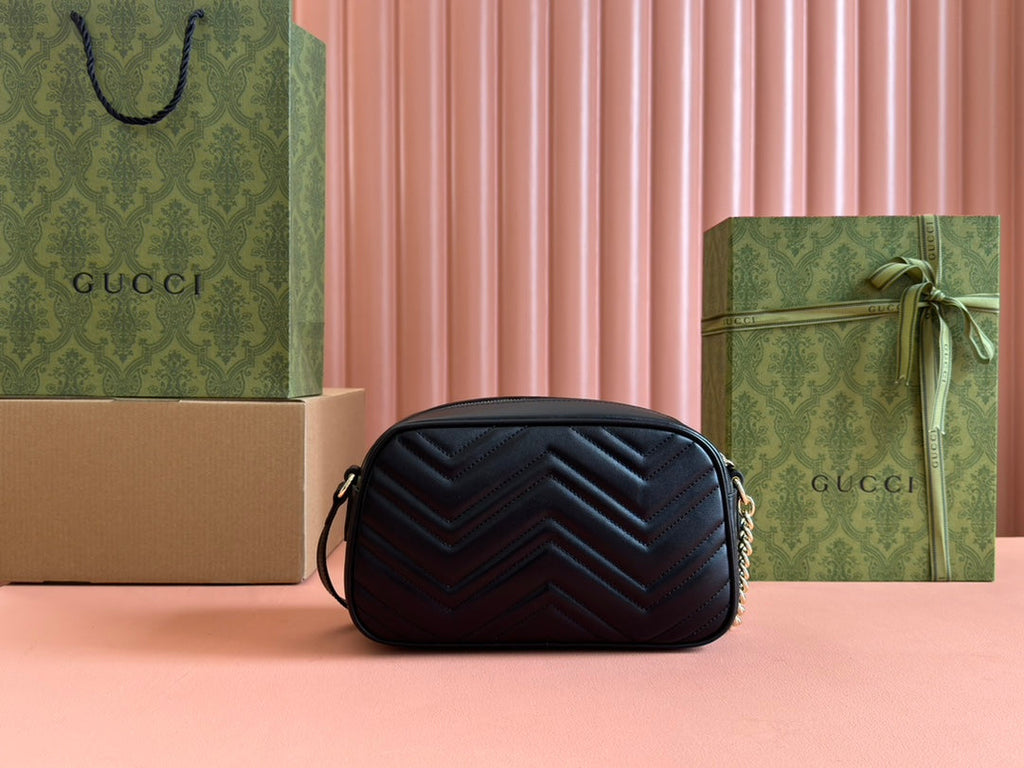 Gucci Marmont Small Shoulder Bag 24 in Black Calfskin Gold Hardware