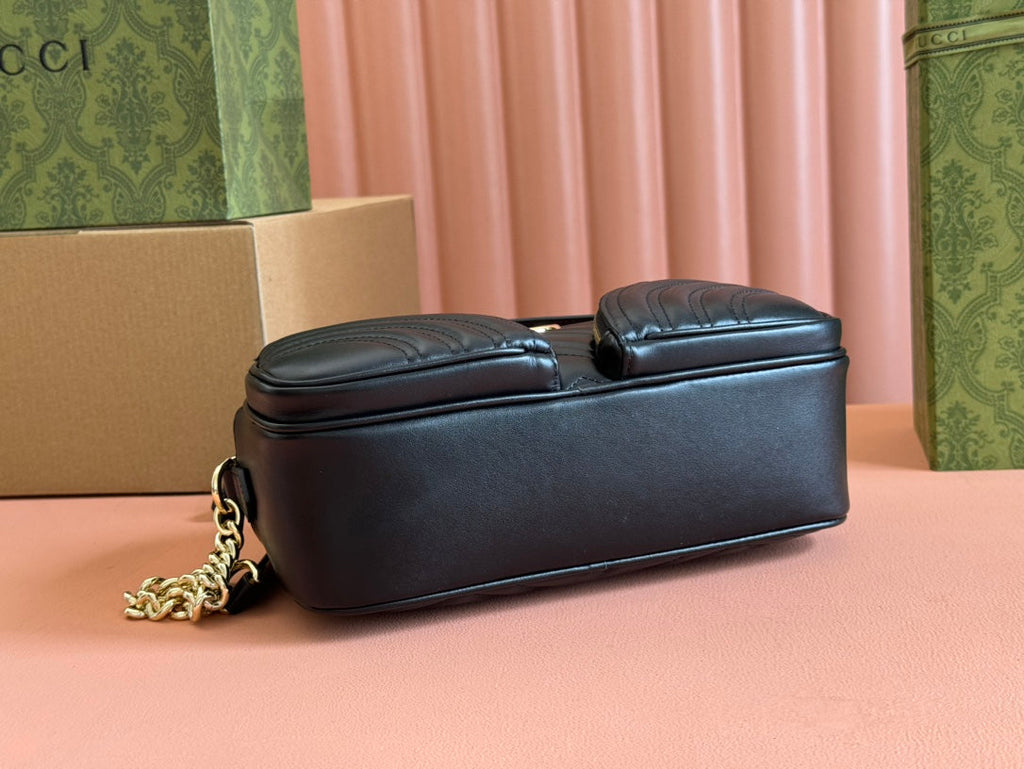 Gucci Marmont Small Shoulder Bag 24 in Black Calfskin Gold Hardware