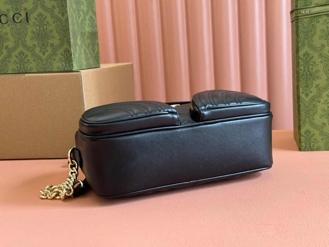 Gucci Marmont Small Shoulder Bag 24 in Black Calfskin Gold Hardware