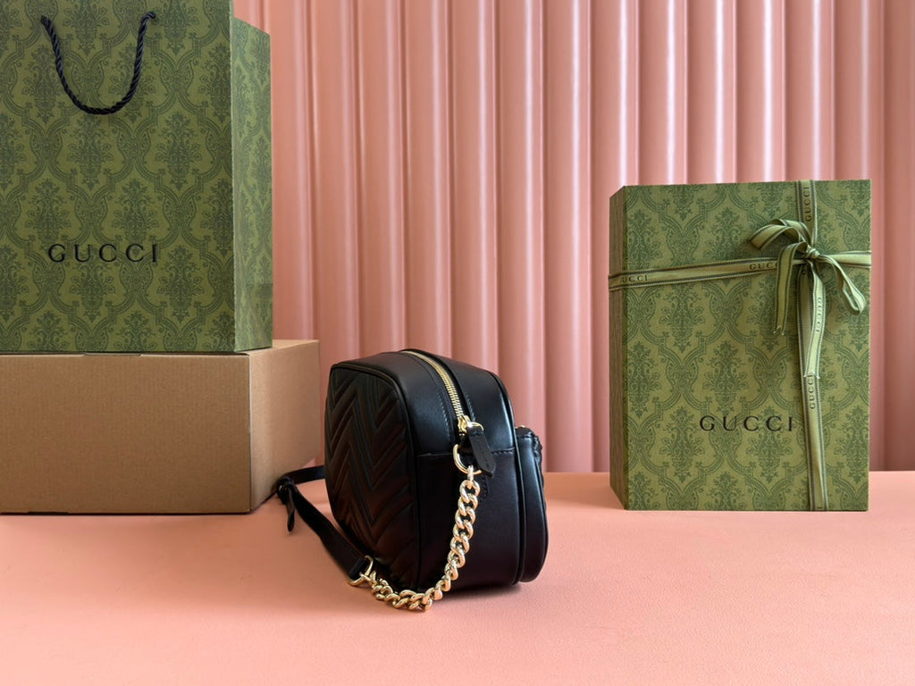 Gucci Marmont Small Shoulder Bag 24 in Black Calfskin Gold Hardware