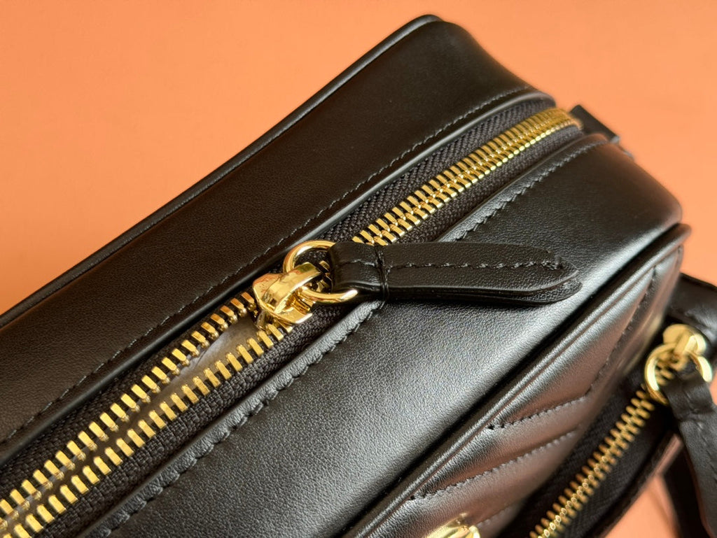Gucci Marmont Small Shoulder Bag 24 in Black Calfskin Gold Hardware