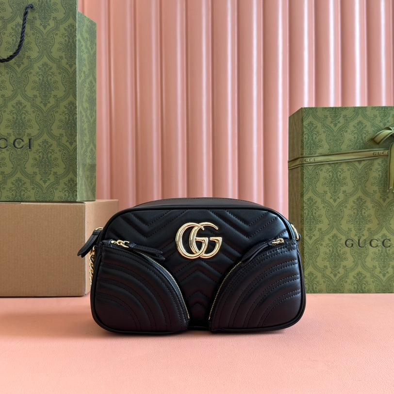 Gucci Marmont Small Shoulder Bag 24 in Black Calfskin Gold Hardware