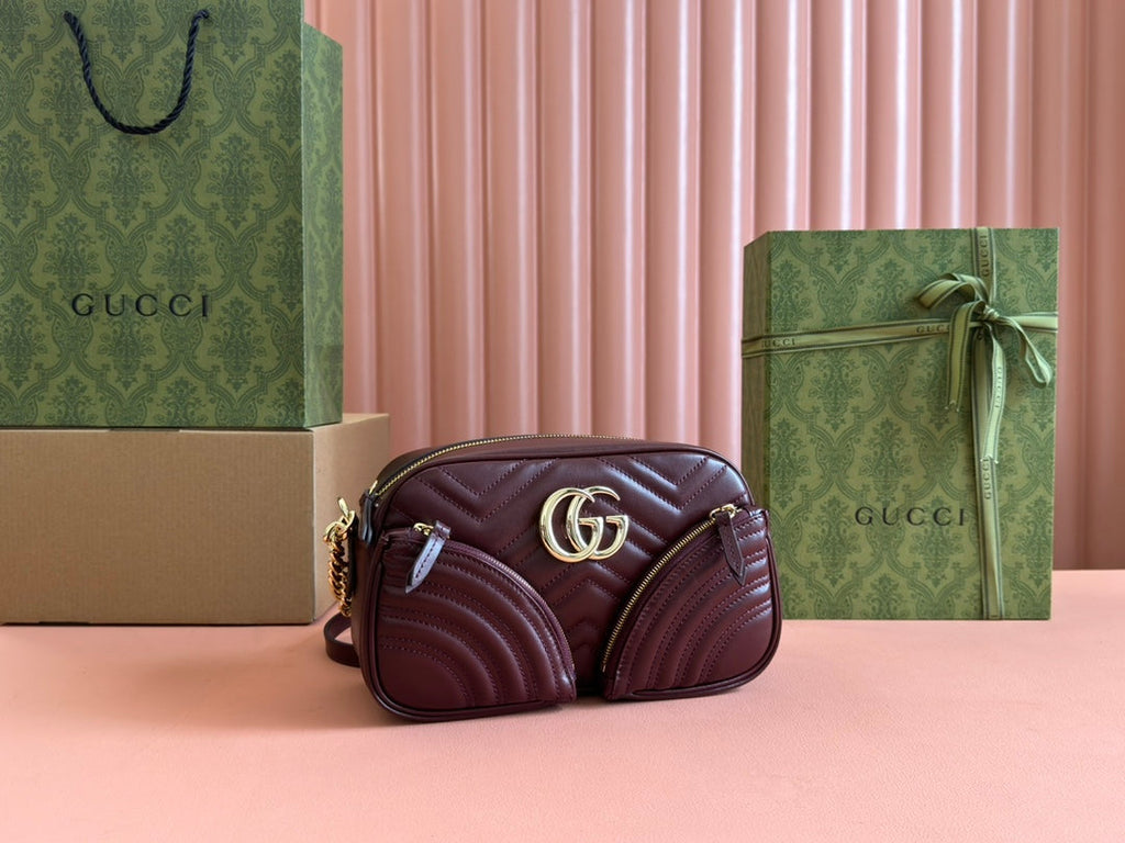 Gucci Marmont Small Shoulder Bag 24 in Wine Red Calfskin Gold Hardware