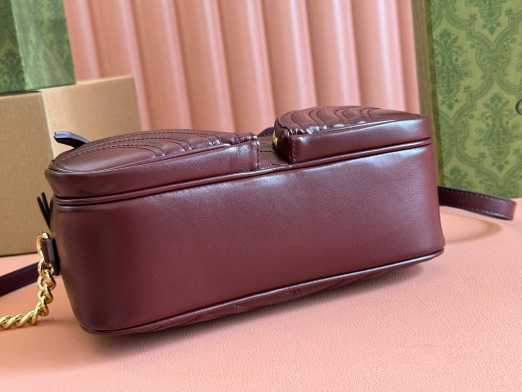 Gucci Marmont Small Shoulder Bag 24 in Wine Red Calfskin Gold Hardware