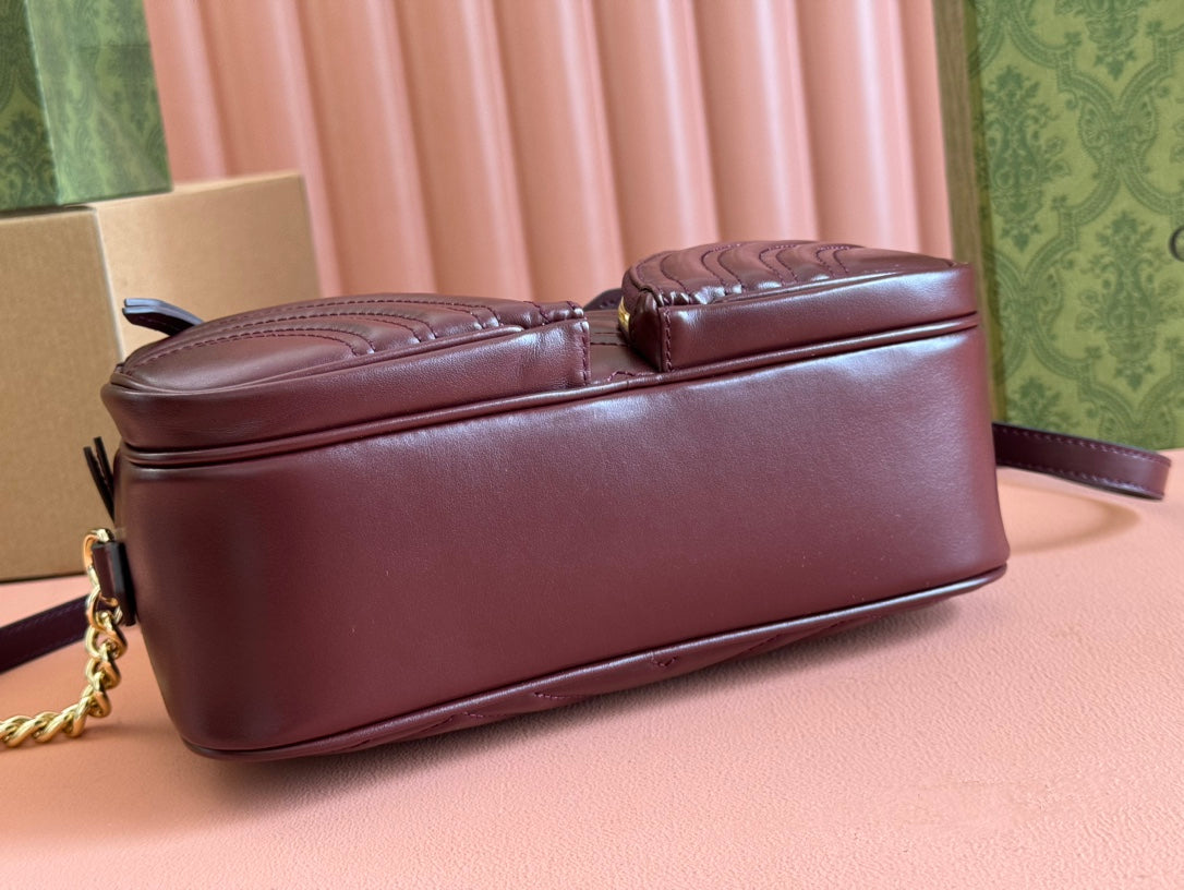 Gucci Marmont Small Shoulder Bag 24 in Wine Red Calfskin Gold Hardware