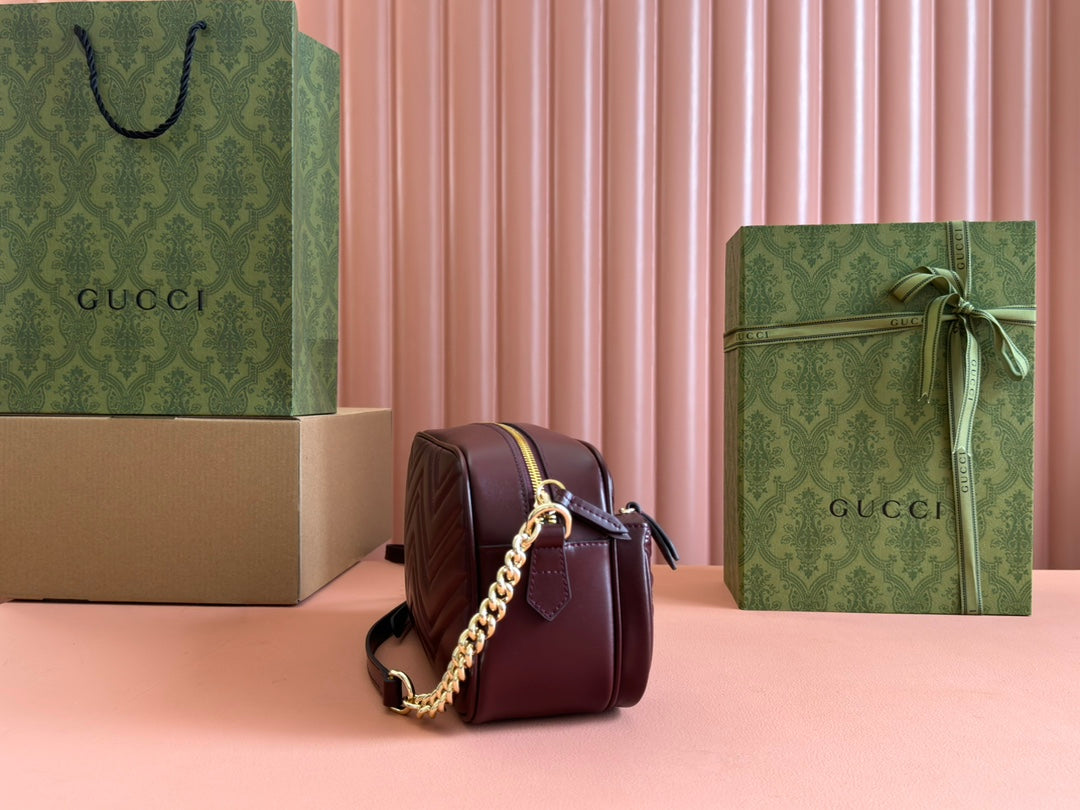 Gucci Marmont Small Shoulder Bag 24 in Wine Red Calfskin Gold Hardware