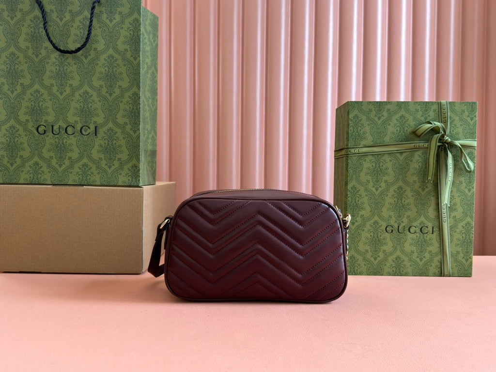 Gucci Marmont Small Shoulder Bag 24 in Wine Red Calfskin Gold Hardware