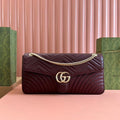 Gucci Marmont Shoulder Bag 40 in Wine Red Calfskin Gold Chain