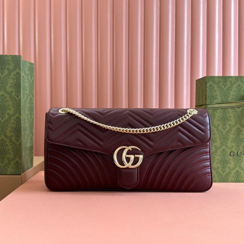 Gucci Marmont Shoulder Bag 40 in Wine Red Calfskin Gold Chain