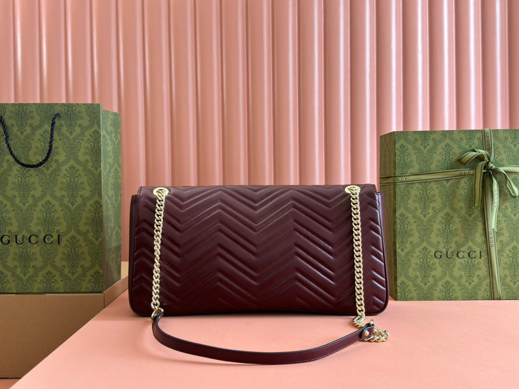 Gucci Marmont Shoulder Bag 40 in Wine Red Calfskin Gold Chain
