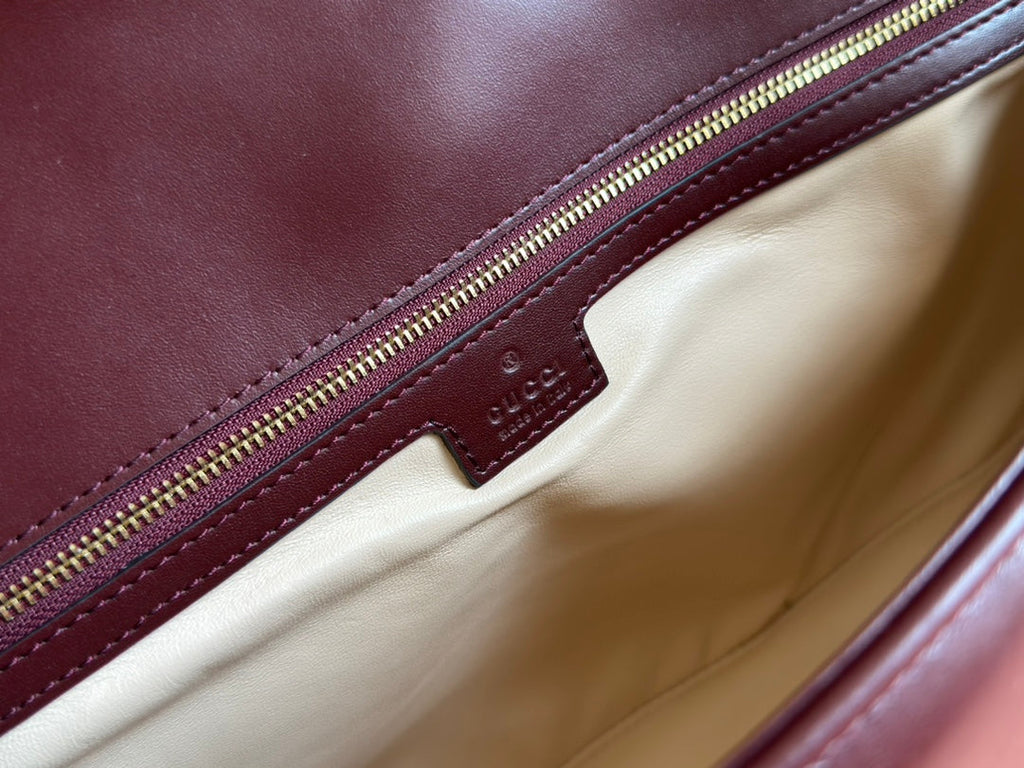 Gucci Marmont Shoulder Bag 40 in Wine Red Calfskin Gold Chain