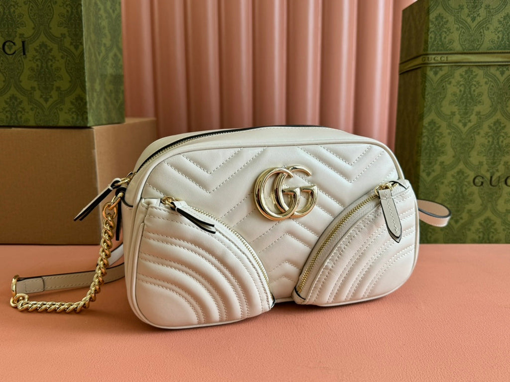 Gucci Marmont Small Shoulder Bag 24 in White Calfskin Gold Hardware