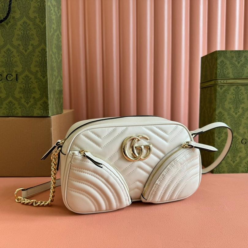 Gucci Marmont Small Shoulder Bag 24 in White Calfskin Gold Hardware