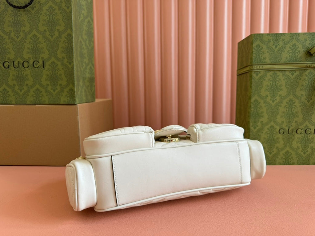 Gucci Marmont Small Multi-Pocket Bag 25 in White Calfskin Gold Hardware