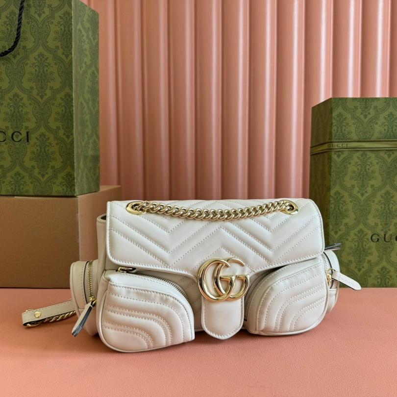 Gucci Marmont Small Multi-Pocket Bag 25 in White Calfskin Gold Hardware