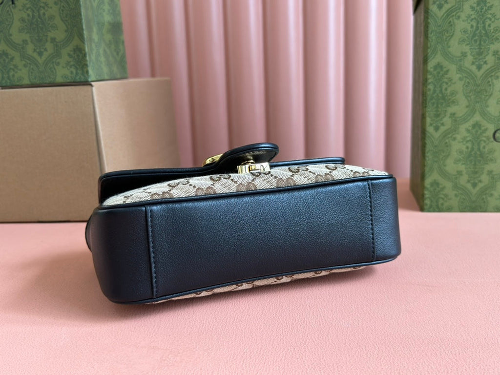 Gucci Marmont Medium Shoulder Bag 22 in Beige and Brown Canvas Black Calfskin