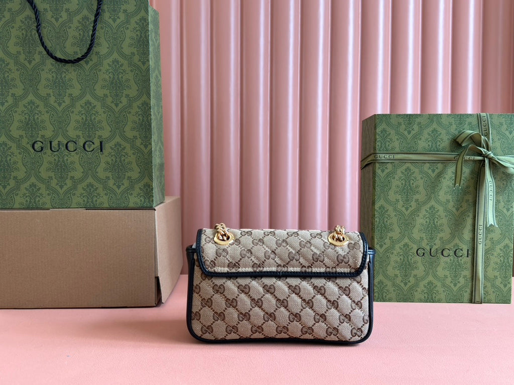 Gucci Marmont Medium Shoulder Bag 22 in Beige and Brown Canvas Black Calfskin
