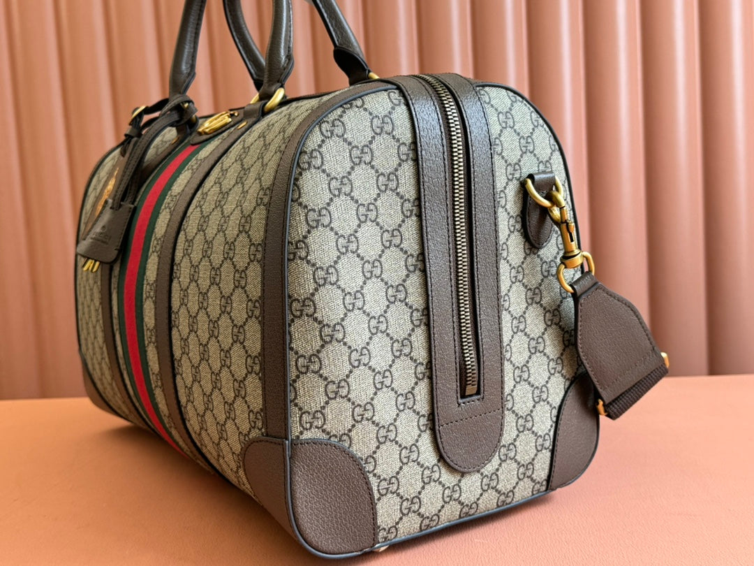Gucci Savoy Medium Duffle Bag 44 in Beige and Ebony Supreme Canvas