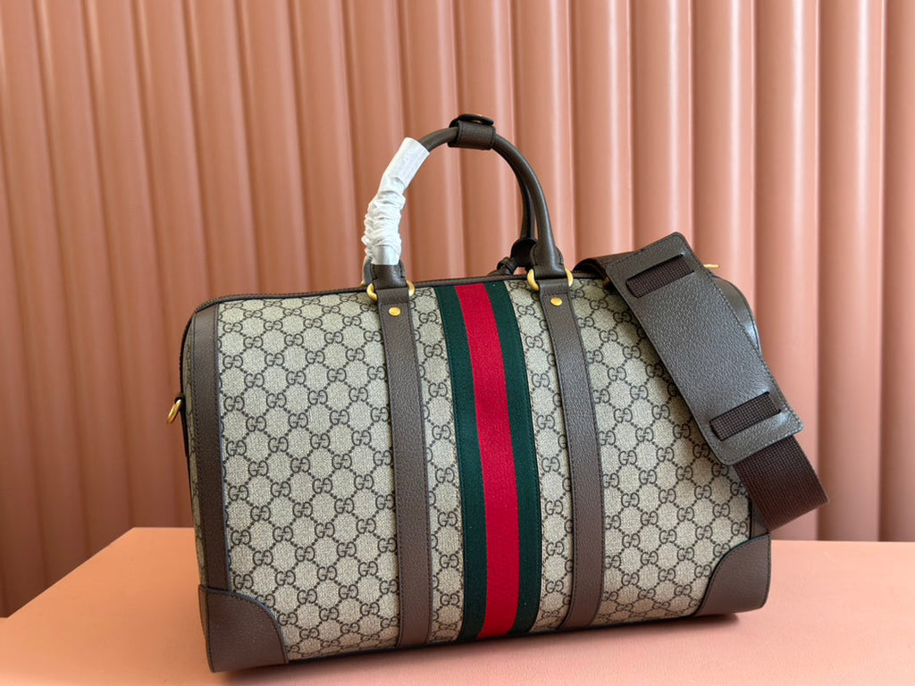 Gucci Savoy Medium Duffle Bag 44 in Beige and Ebony Supreme Canvas