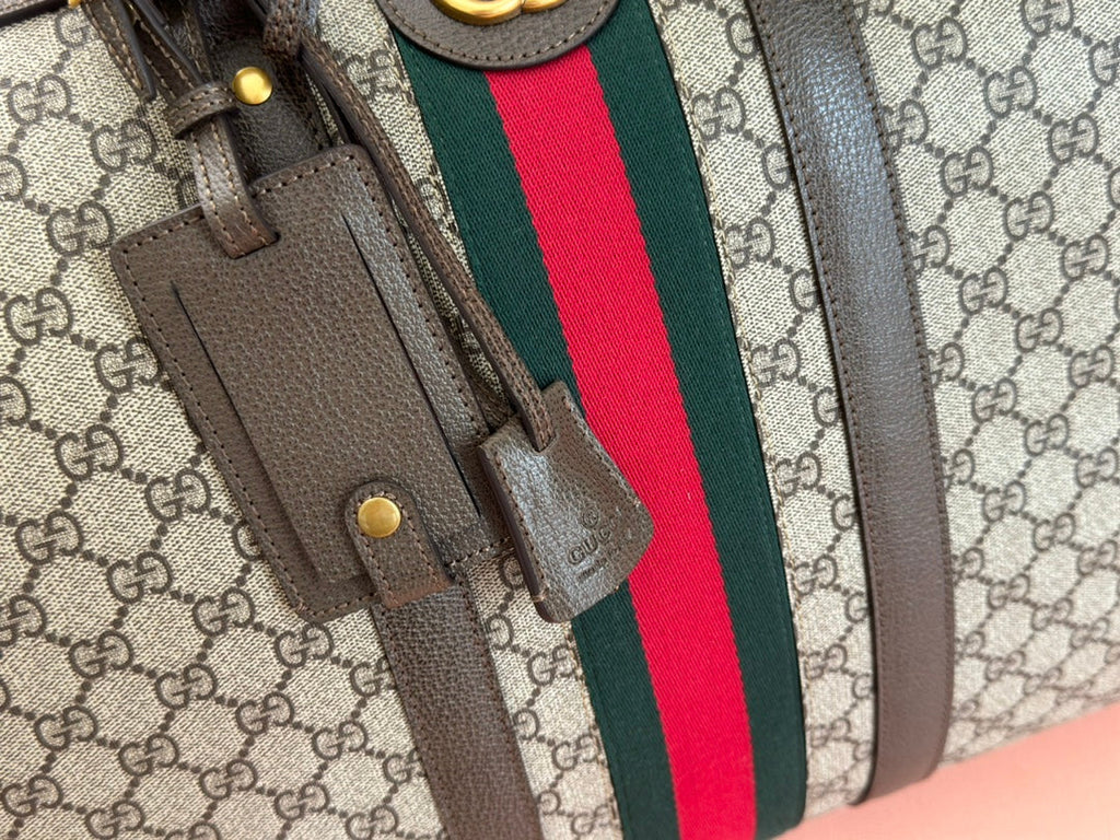 Gucci Savoy Large Duffle Bag 50 in Beige and Ebony Supreme Canvas