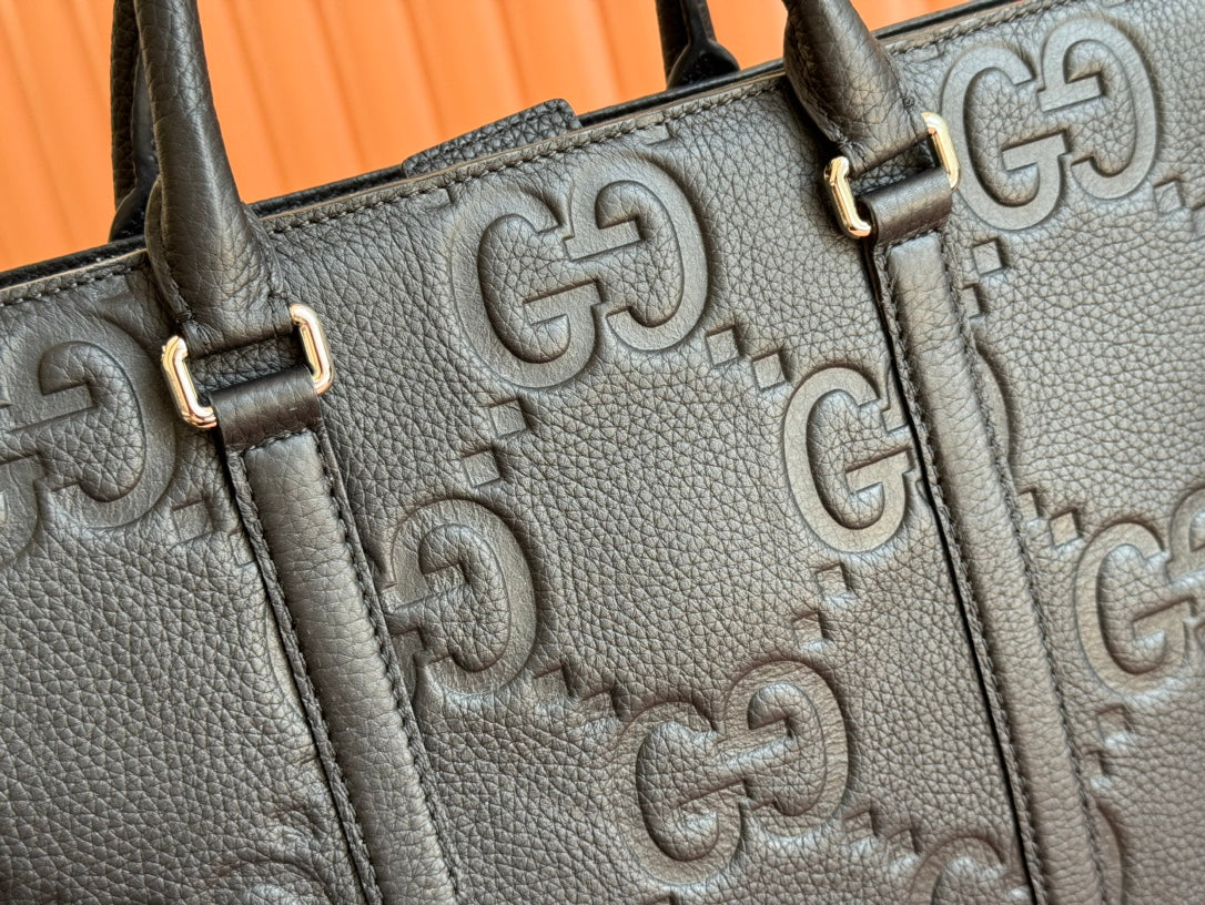 Gucci Super Medium Tote Bag 42 in Black Embossed Calfskin Gold Hardware